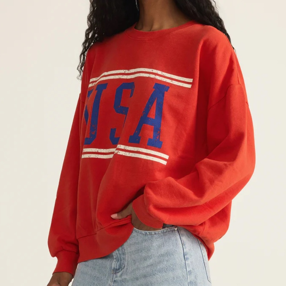 Z Supply USA Sunday Sweatshirt - Cabana Red - Picture 4 of 6